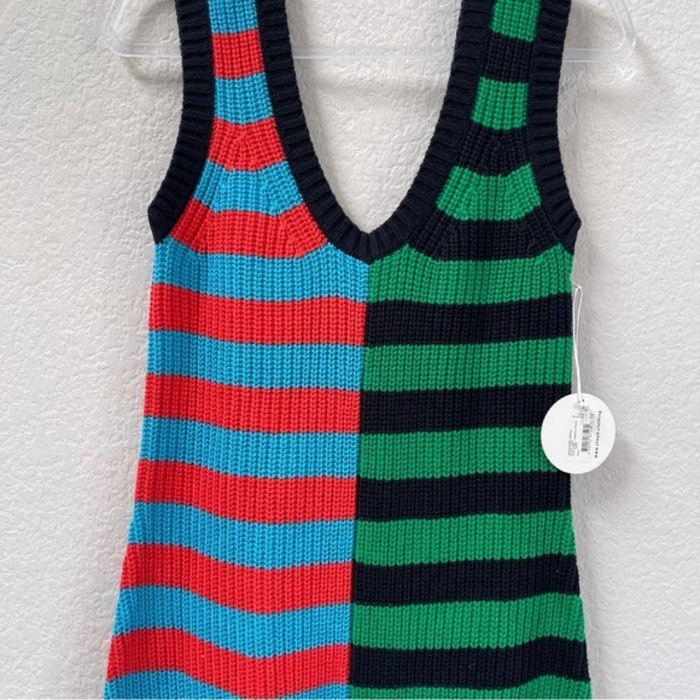 Staud Seashore Dress Cabana Stripe Navy Green Size Large - Picture 4 of 7